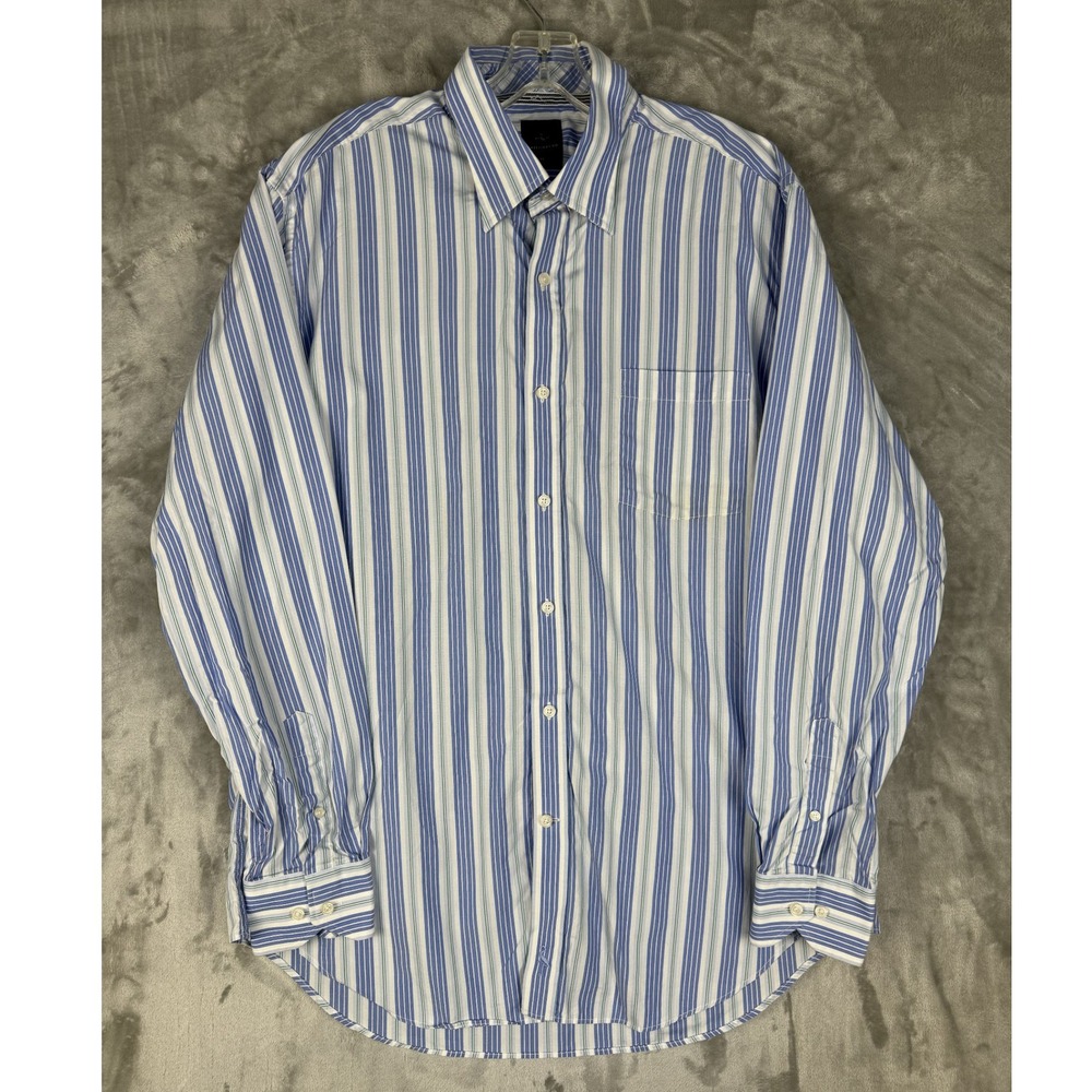 TAILORBYRD COLLECTION Mens XL Blue White Green‎ Stripe Sleeve Button Down Shirt